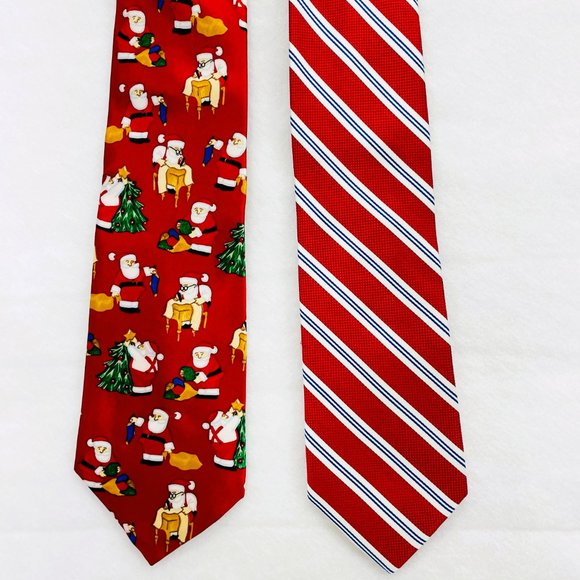 Lot of 2- Jos A Bank Necktie Striped 100% Silk/Noel Christmas Design Polyester - Picture 2 of 16